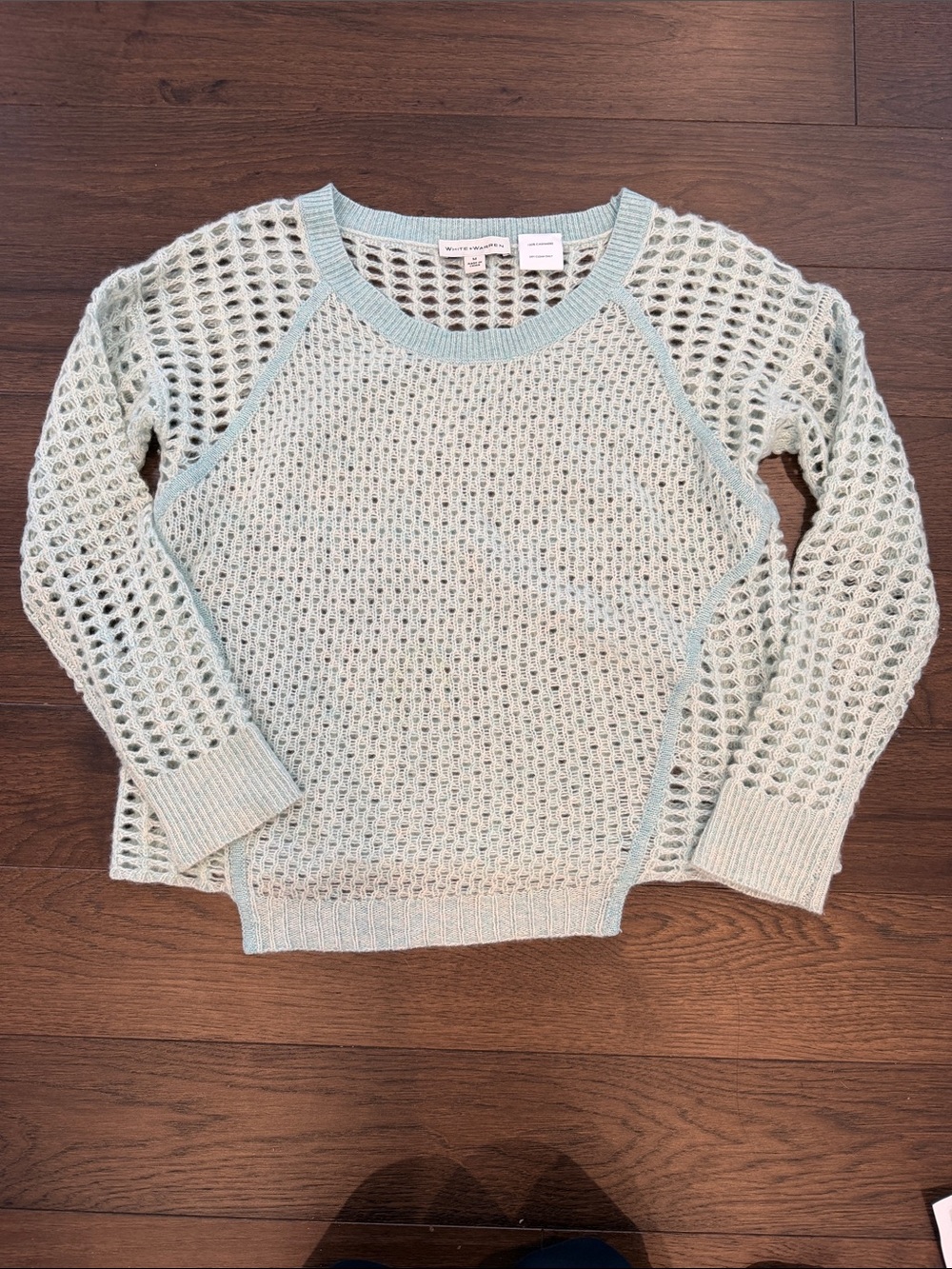White + Warren Open-Weave Mint Green Crewneck Sweater Size Medium - C69-070